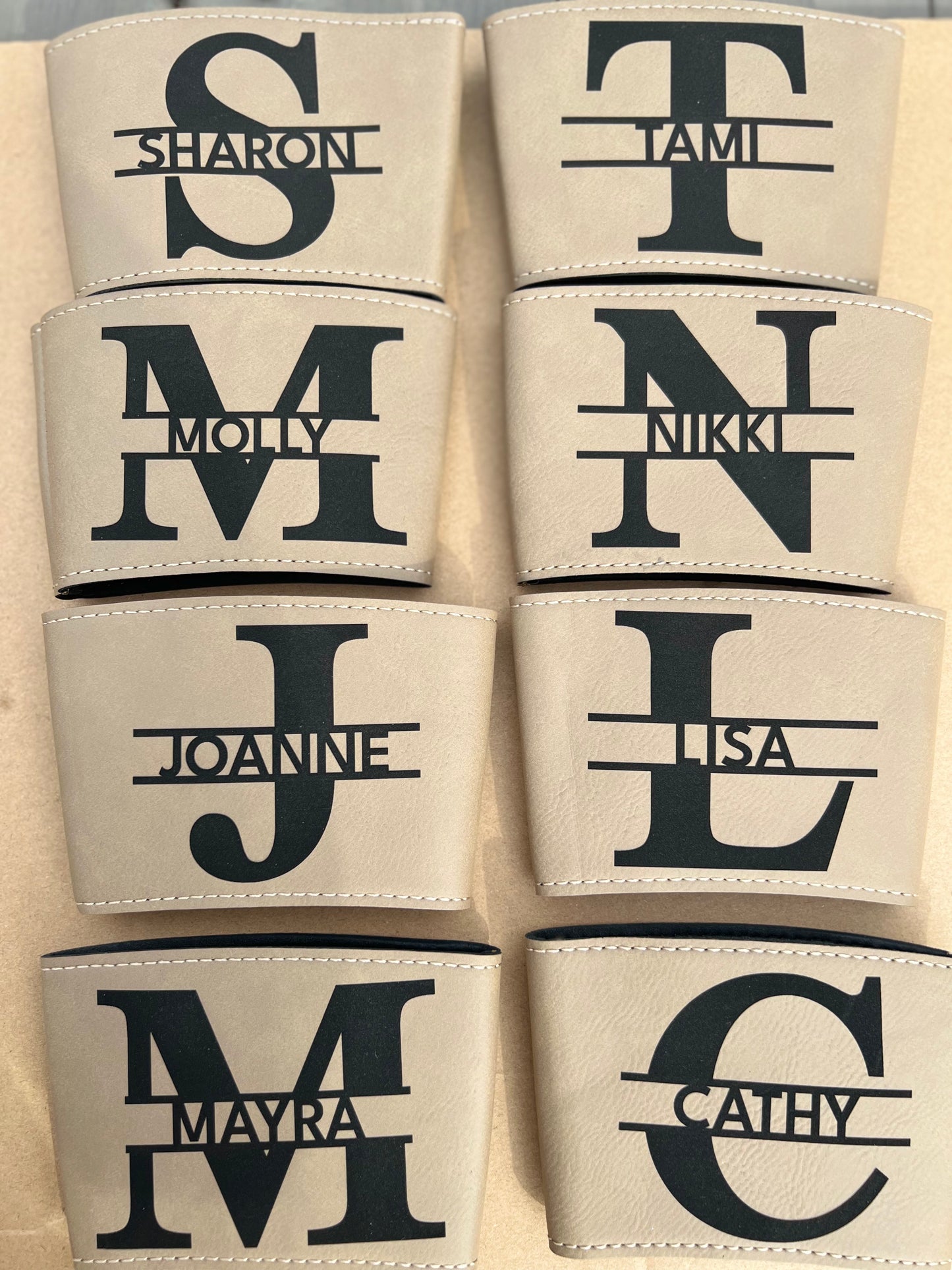 Personalized leatherette coffee cup sleeve