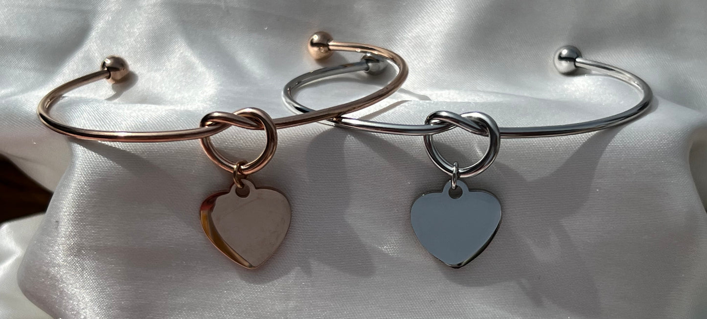 Personalized heart knot bangle bracelet