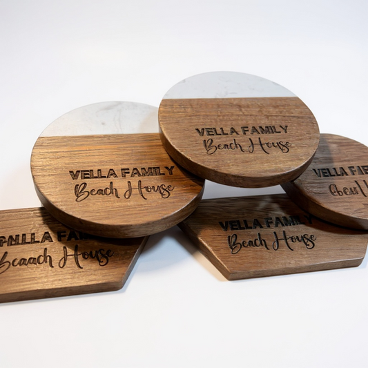Coaster - Acacia & Marble Set of 4