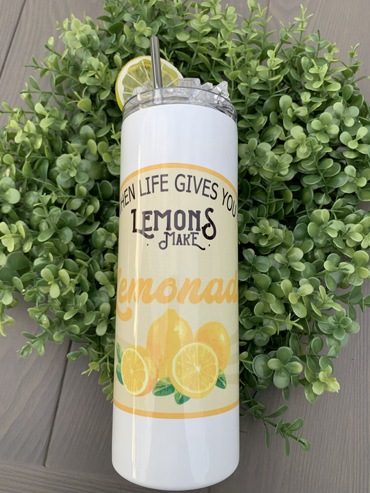 Lemonade sublimated tumbler version with faux lemon and ice.