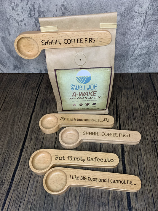Customizable wooden coffee bag - clip scoop combo
