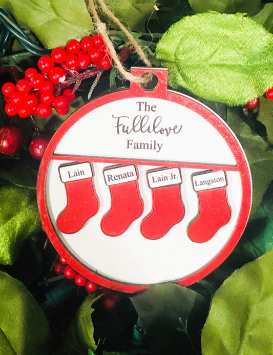 Customizable family stocking ornament fits 2-5 people or pets