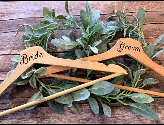 Wooden Bride & Groom Hangers Set of 2