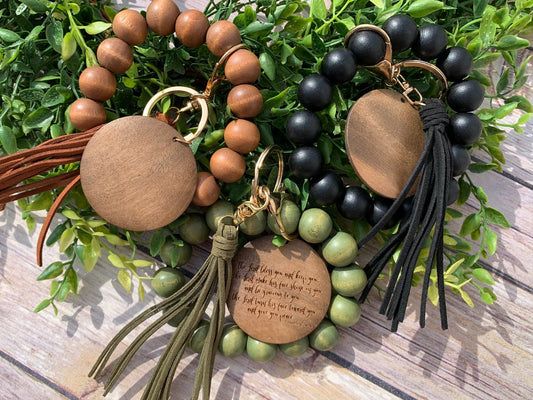 Customizable Wood Bead Keychain with Tassle