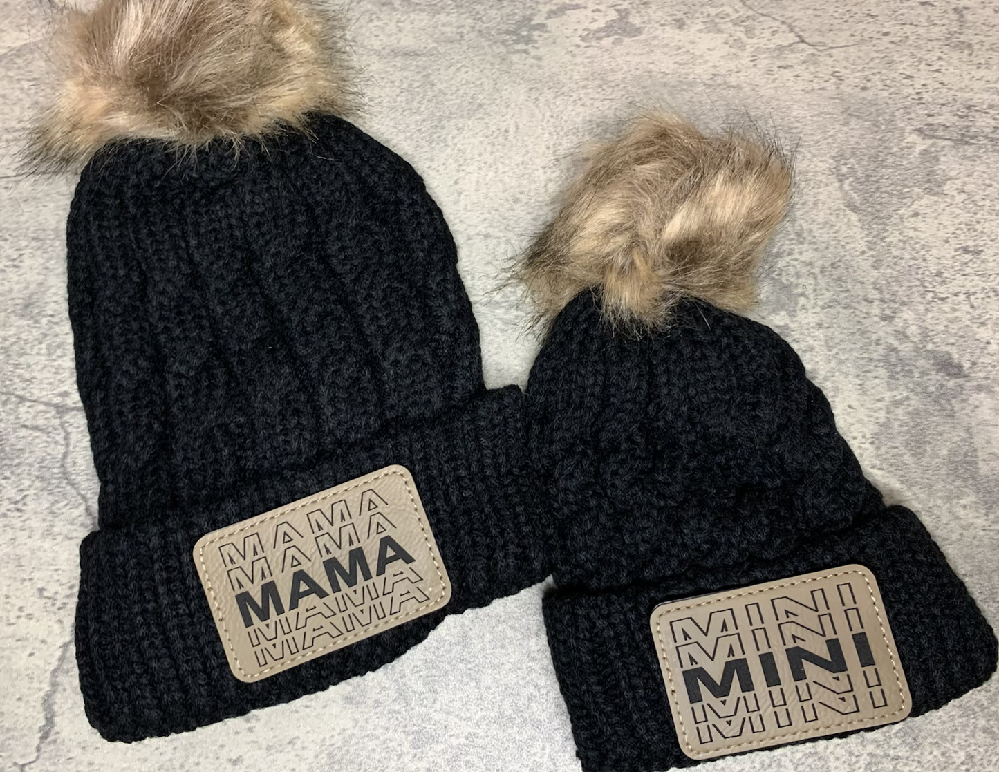Mama and mini pom pom beanie