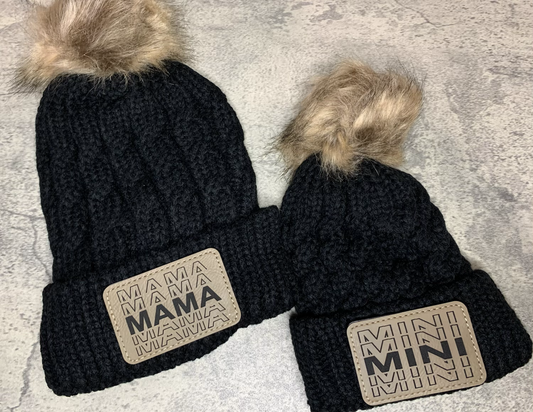 Mama and mini pom pom beanie