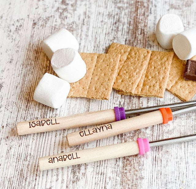 Personalized Roasting Sticks - Campfire toasting stick - Marshmallow roaster - Wooden handled skewers - Telescopic