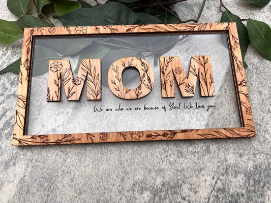 Mom Frame - Wildflower Engraved wood and acrylic