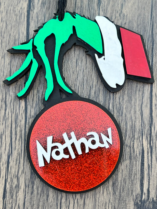 Naughty grinch inspired personalized ornament