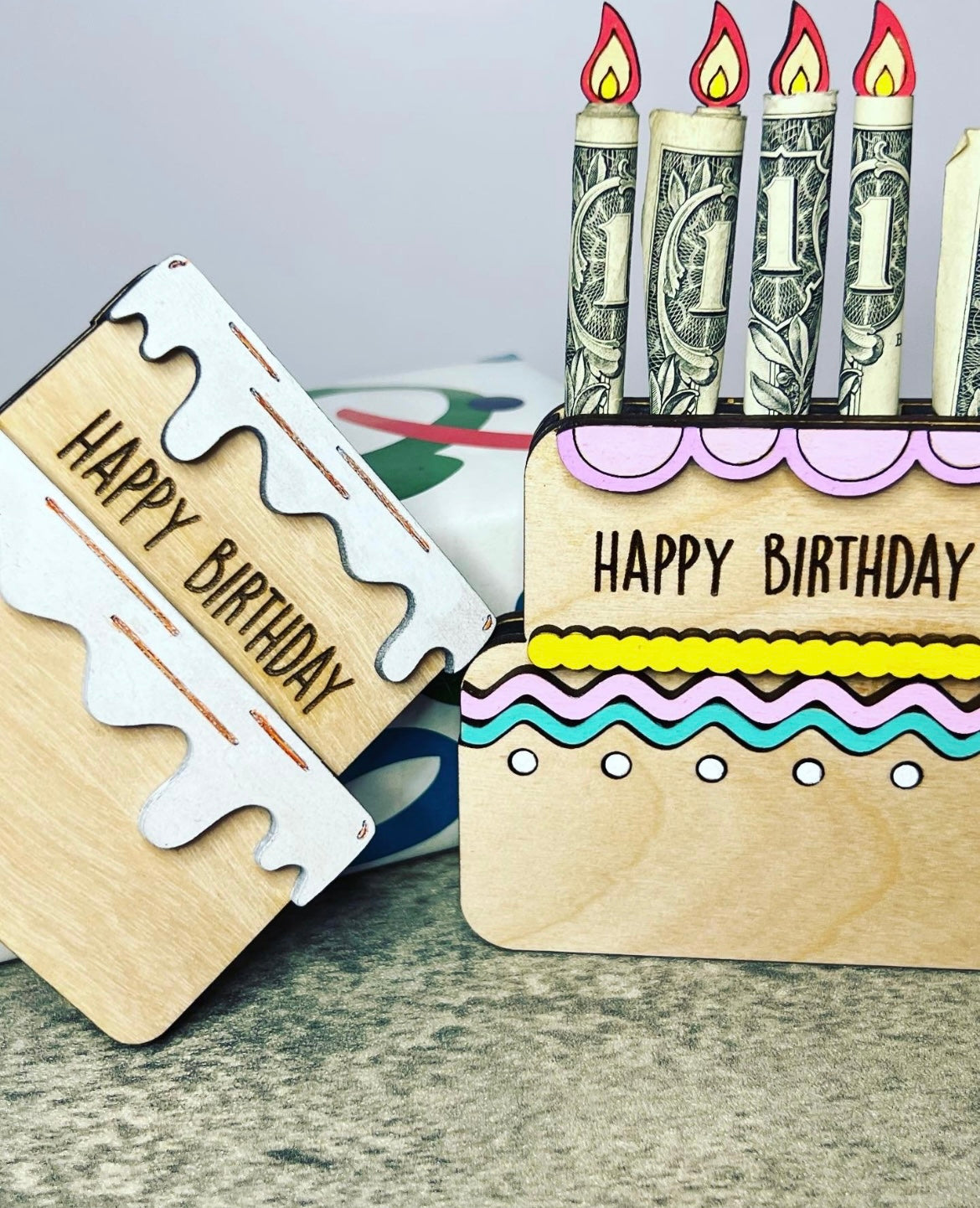Personalized birthday cake money holder