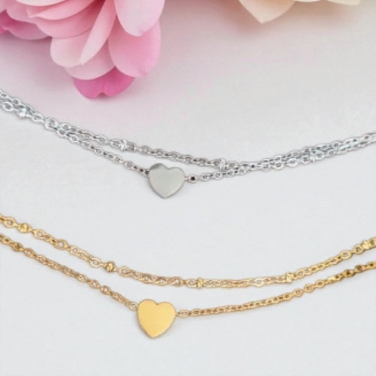Petite heart, double chained anklet