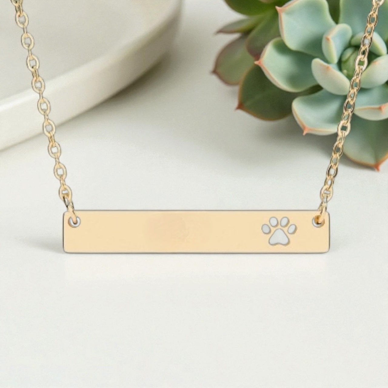 Paw print horizontal bar necklace