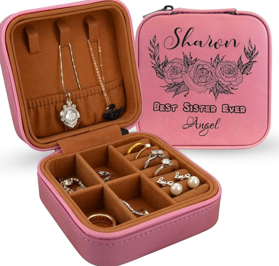 Personalized leatherette travel jewlery box