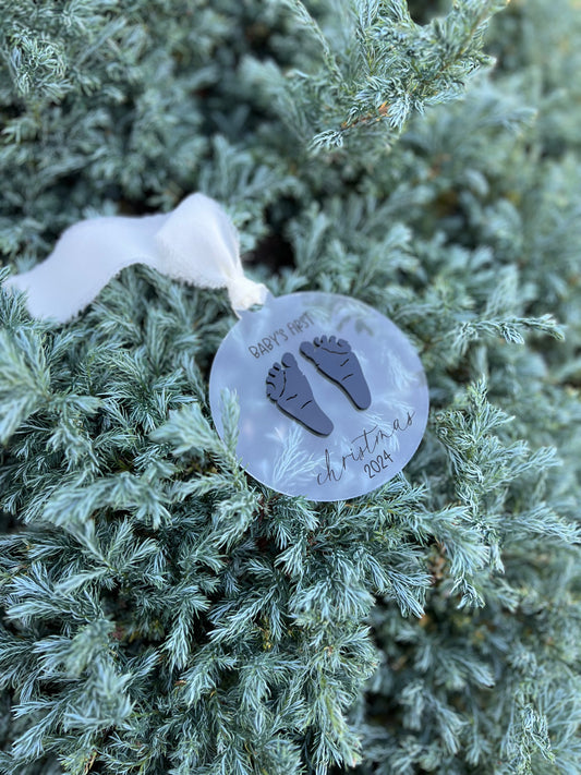 Baby's First Christmas footprint ornament - Clear Matte Acrylic