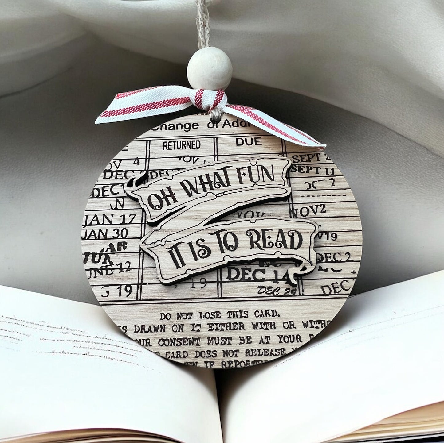 Oh What Fun It Is To Read Library Card Ornament, Bookish gift, book lover, librarian, bibliophile, librarian gift, laser cut ornament