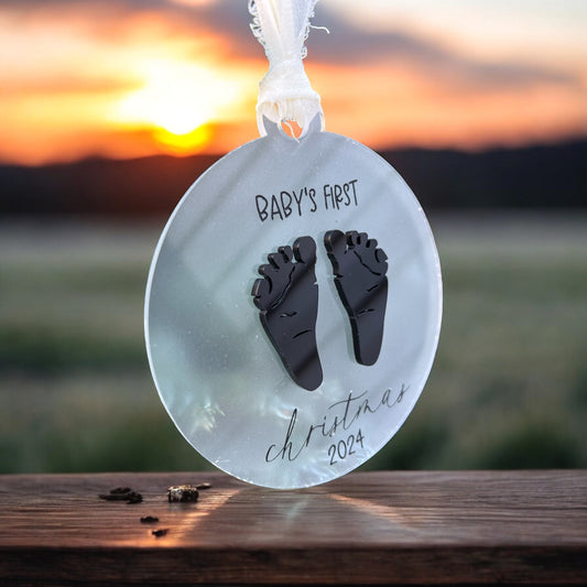 Baby's First Christmas footprint ornament - Clear Matte Acrylic