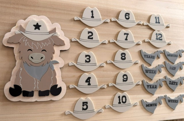Highland cow interchangeable baby milestone
