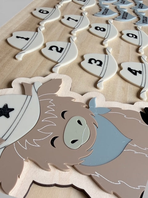 Highland cow interchangeable baby milestone