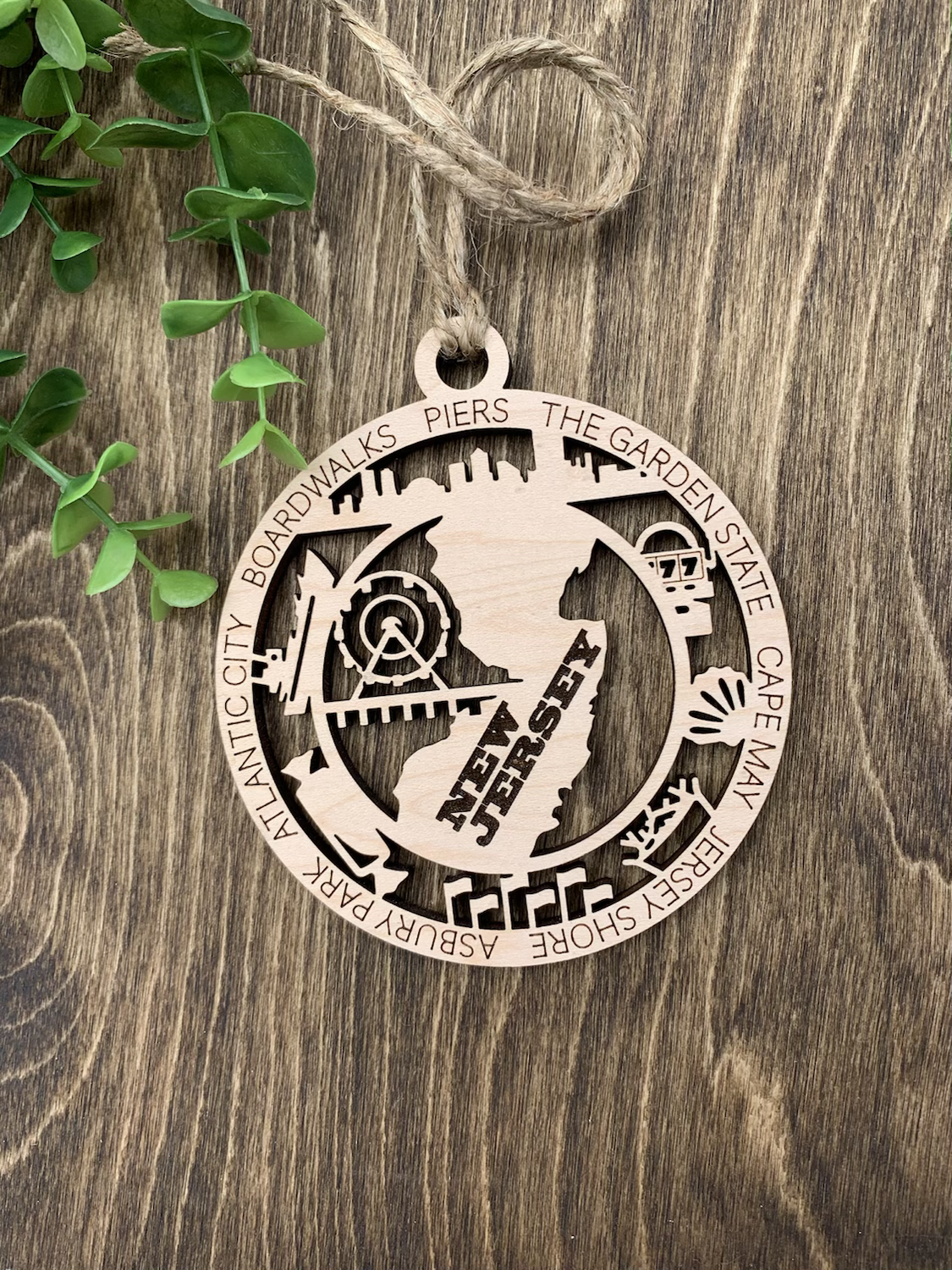 Unique state ornament , wooden USA ornament