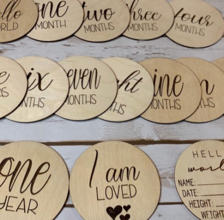 Wooden Monthly Baby Milestone Markers