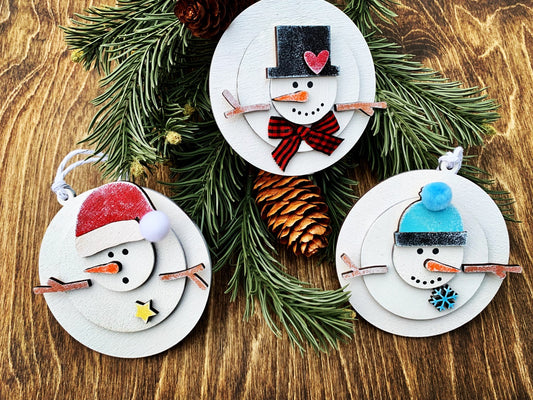 Melting snowmen set of three ornaments