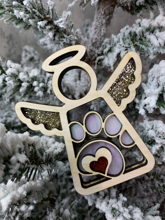 Stained glass angel paw print ornament