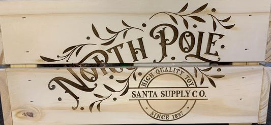 North pole Christmas wooden engraved crate