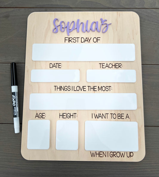 Reusable custom back to school dry erase board