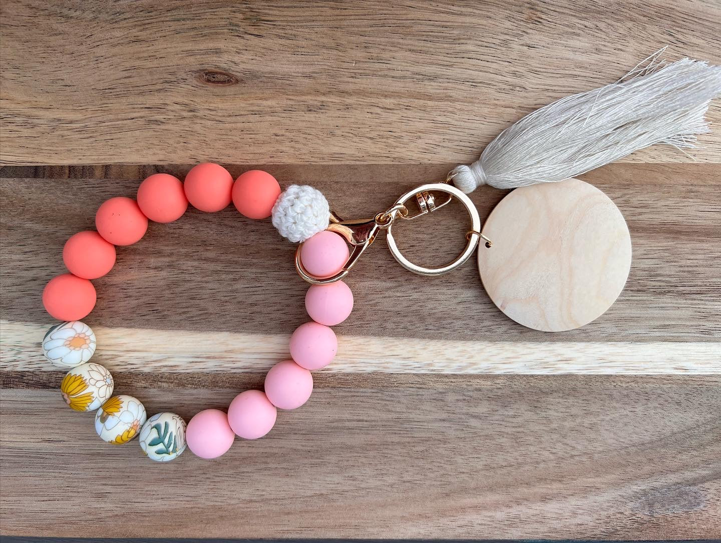 Wooden  & Silicone beaded Keychains