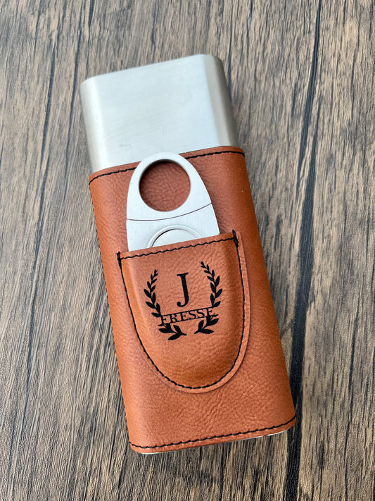 Personalized cigar case and cutter - custom engraved cigar case